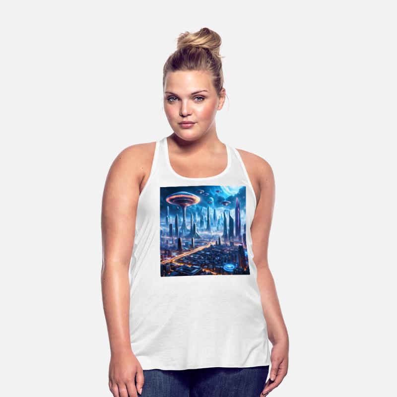 Cyberpunk World Cityscape with Alien Ufo Skies