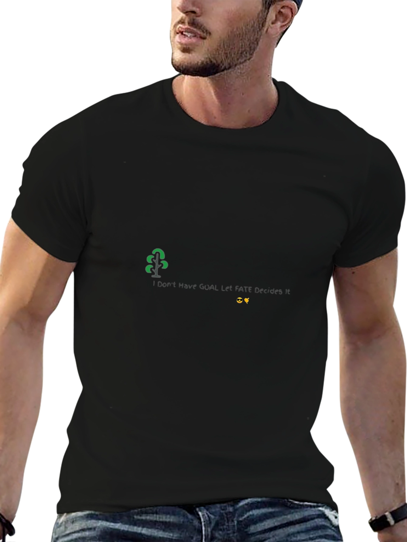 Black T-Shirt with Tree and Funny Slogan