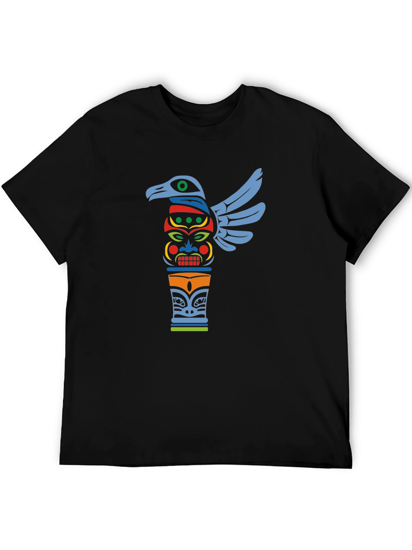 Tribal Totem Pole Graphic Tee - Black Cotton T-Shirt