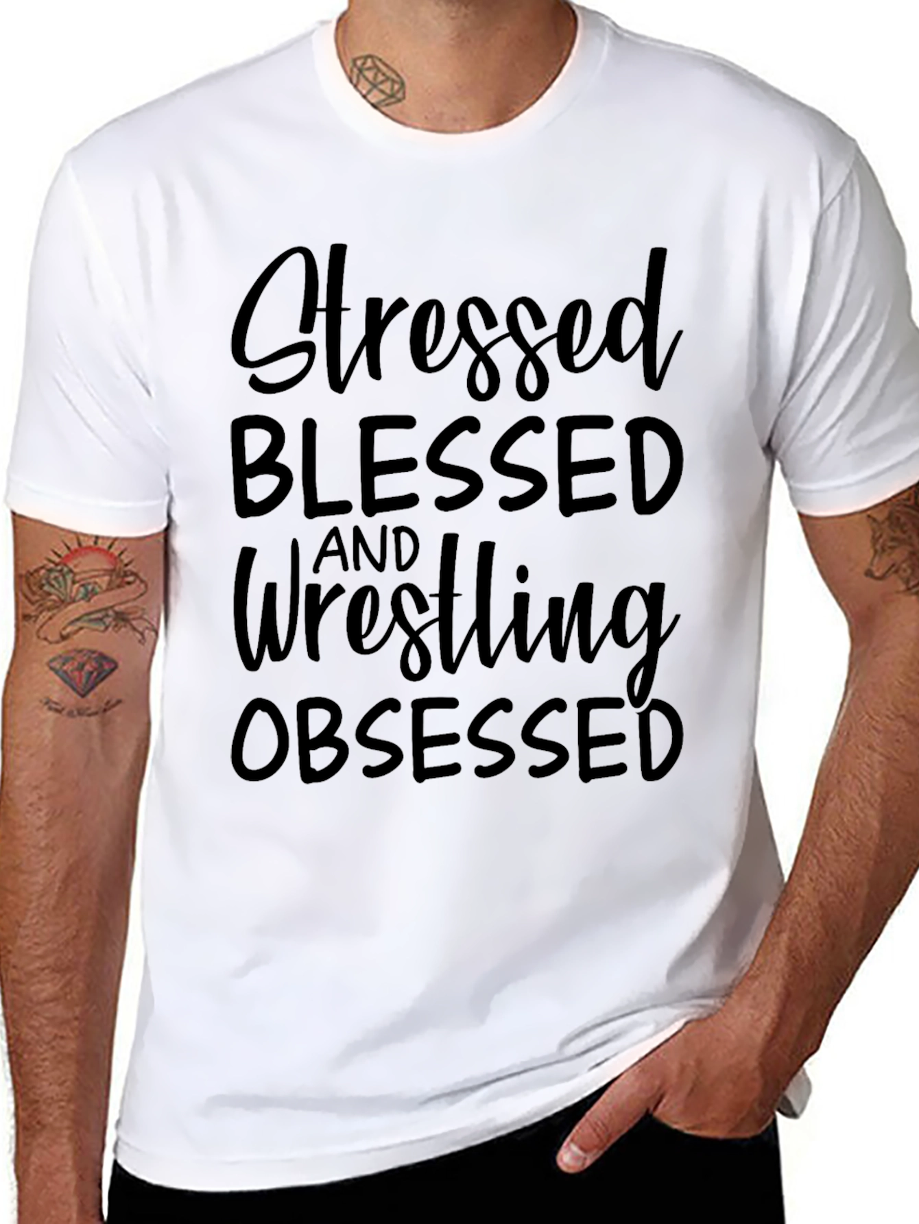 Stressed Blessed Wrestling Obsessed Black T-Shirt