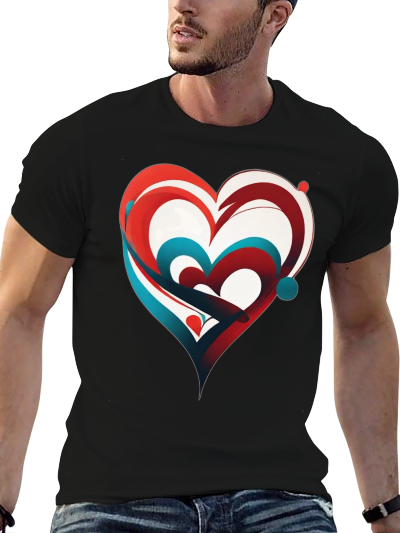 Abstract Heart Graphic Tee - Modern Design Casual Style