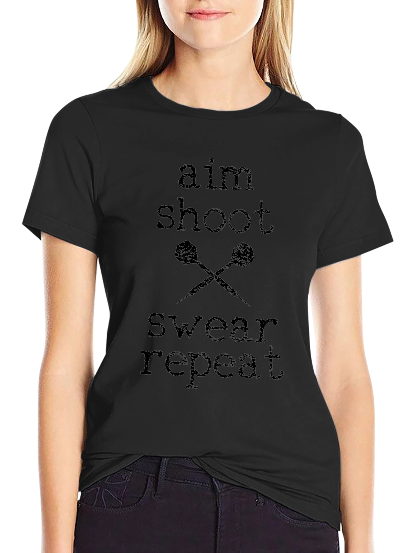 Aim Shoot Swear Repeat Darts Graphic T-Shirt