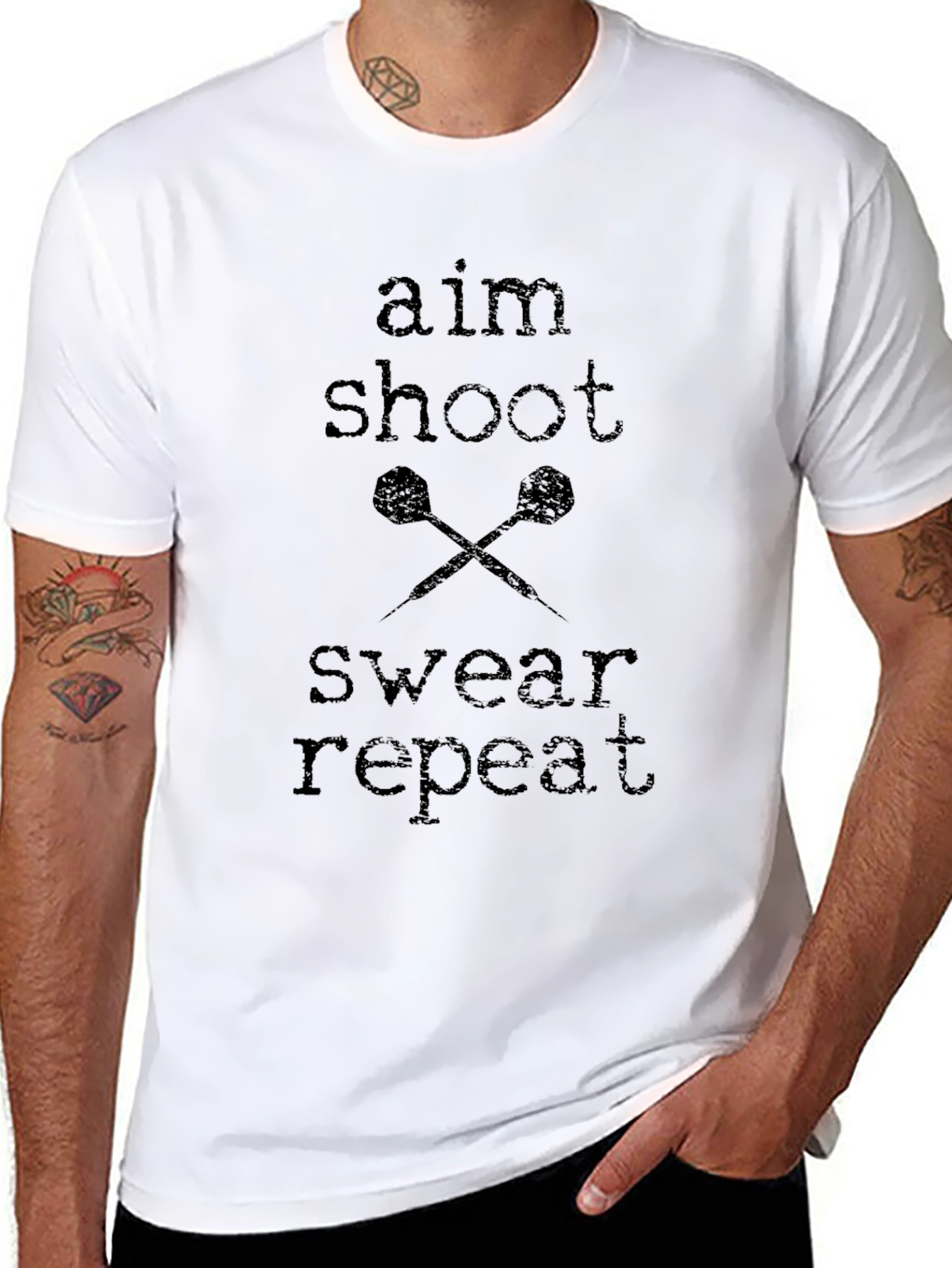 Aim Shoot Swear Repeat Darts Graphic T-Shirt