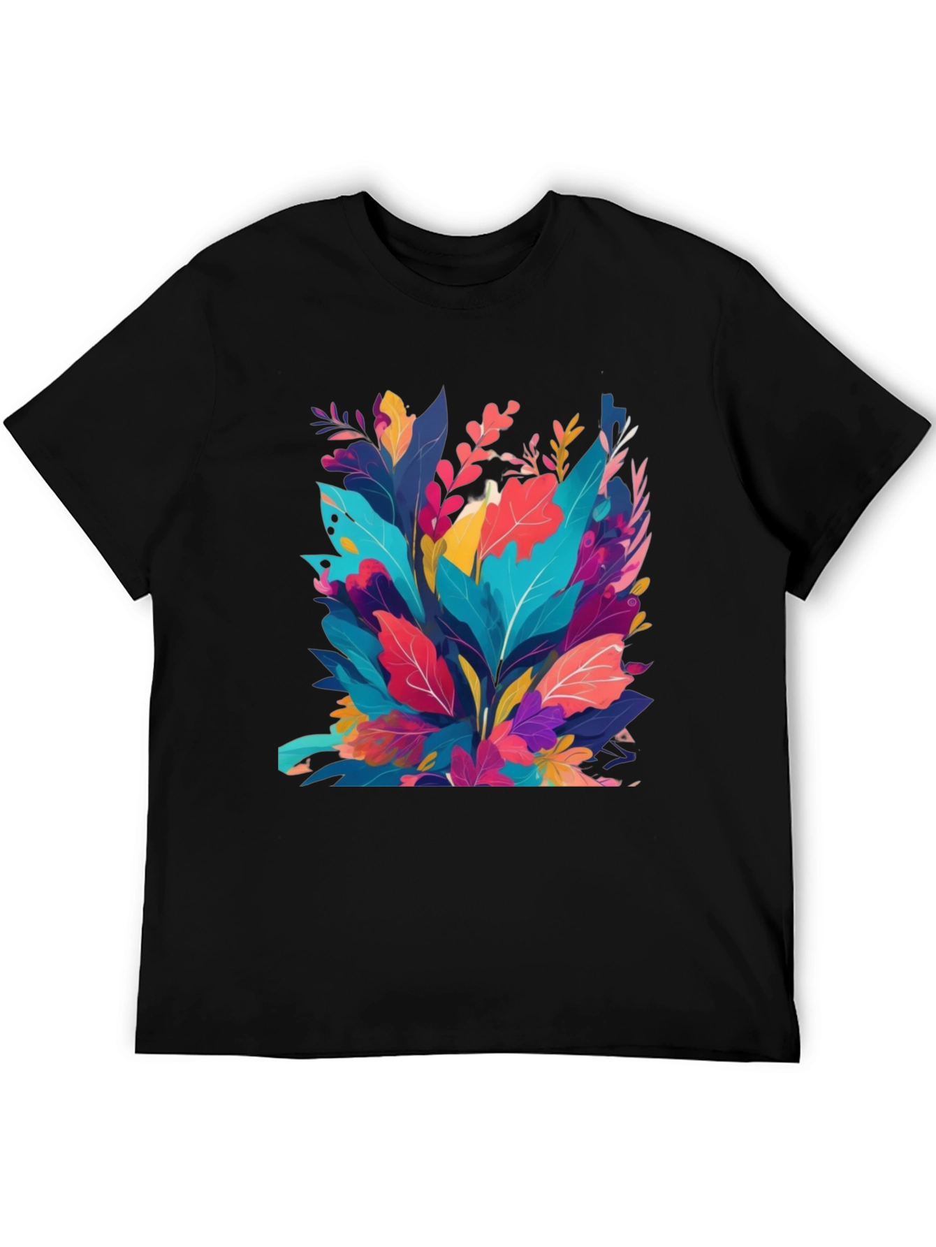 Vibrant Floral Print Black T-Shirt