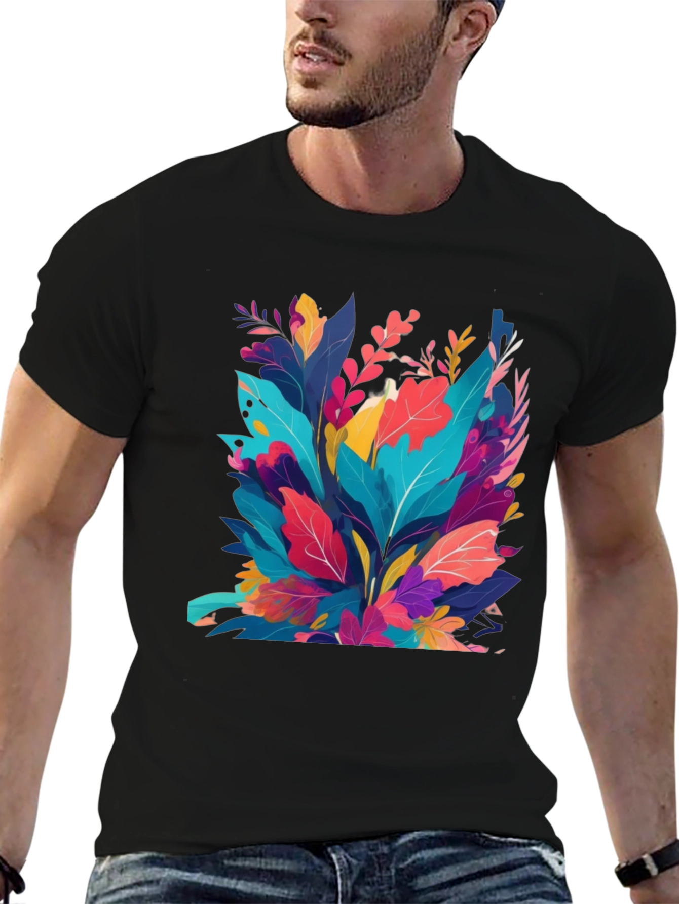 Vibrant Floral Print Black T-Shirt