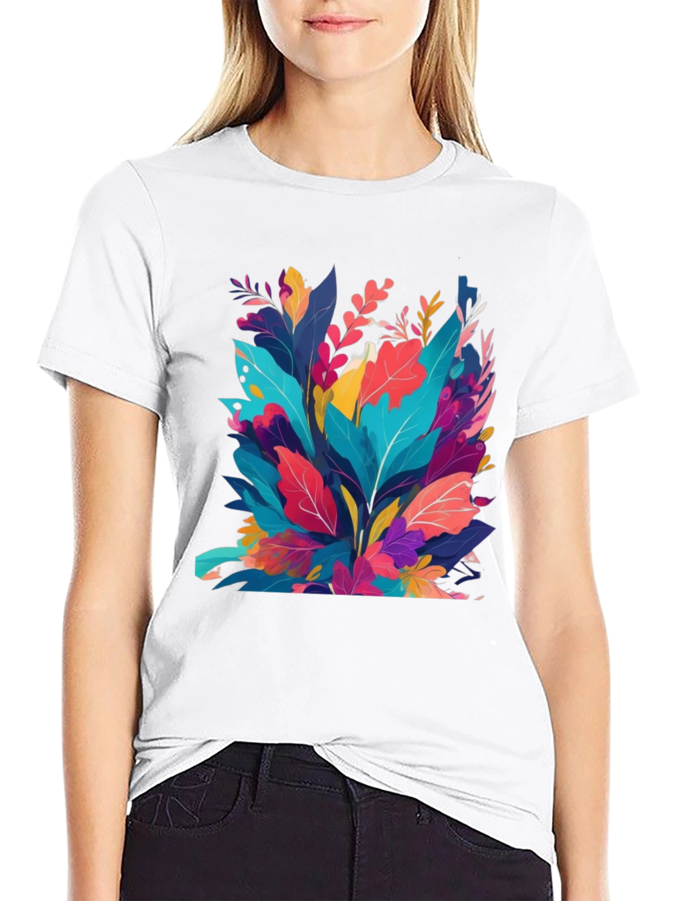 Vibrant Floral Print Black T-Shirt