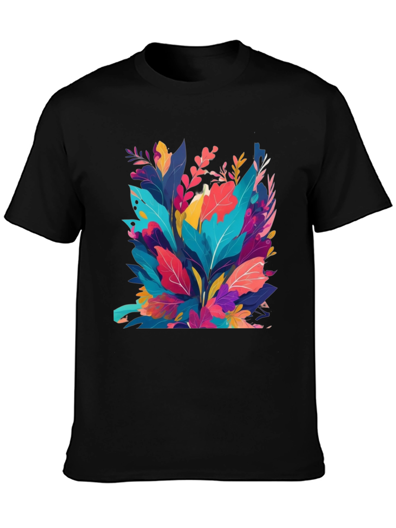 Vibrant Floral Print Black T-Shirt