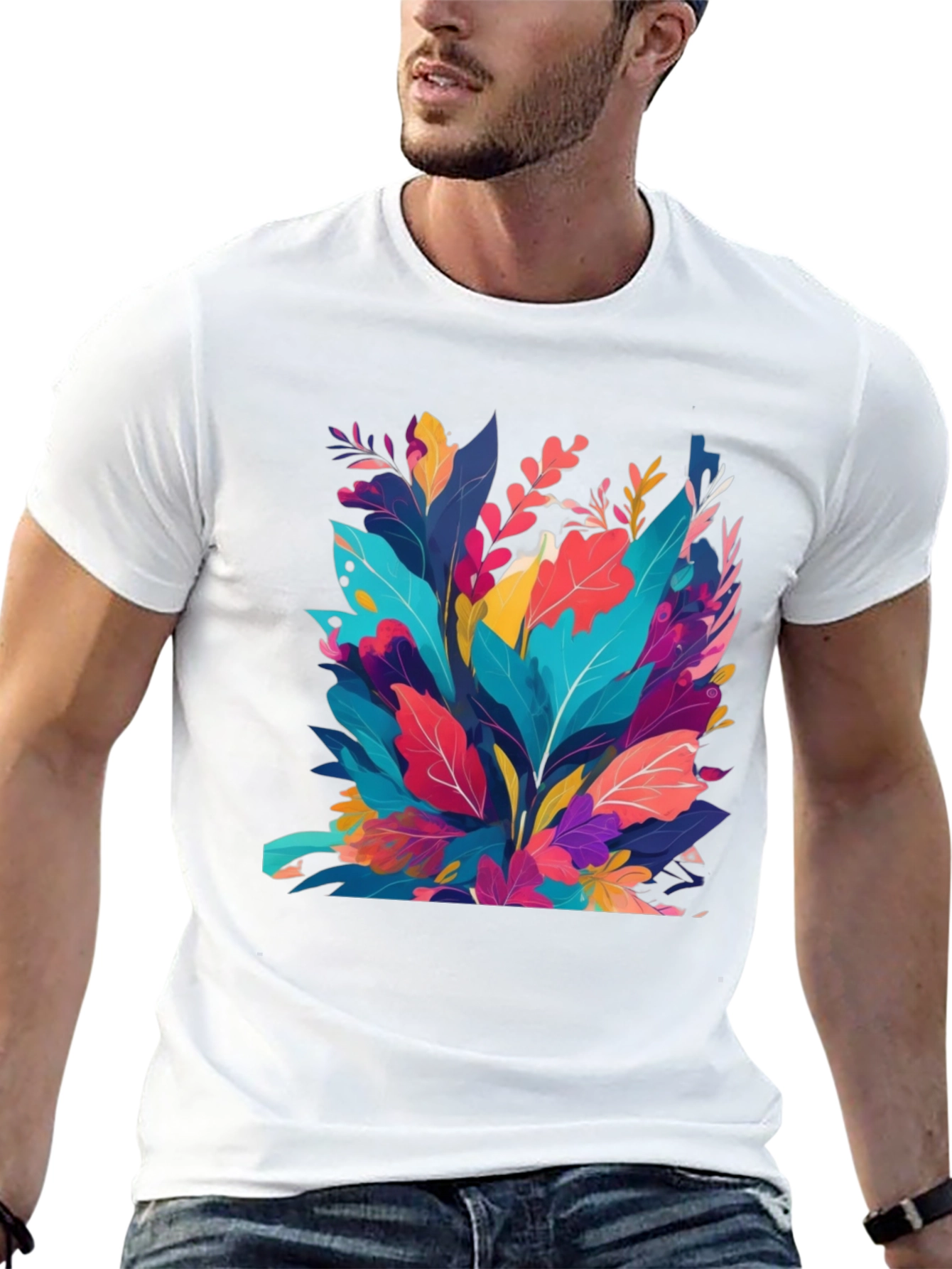 Vibrant Floral Print Black T-Shirt