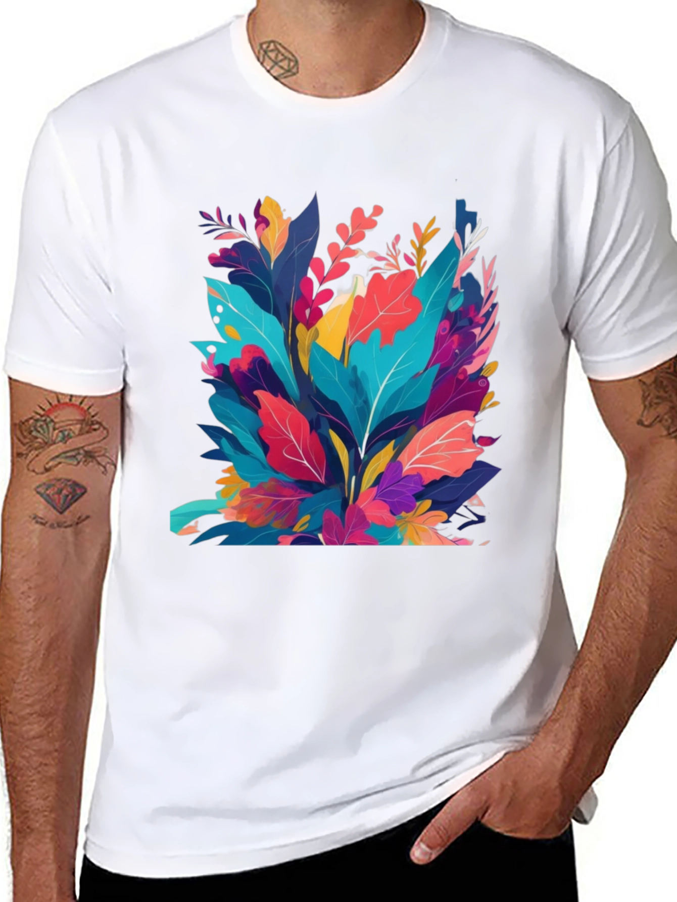 Vibrant Floral Print Black T-Shirt