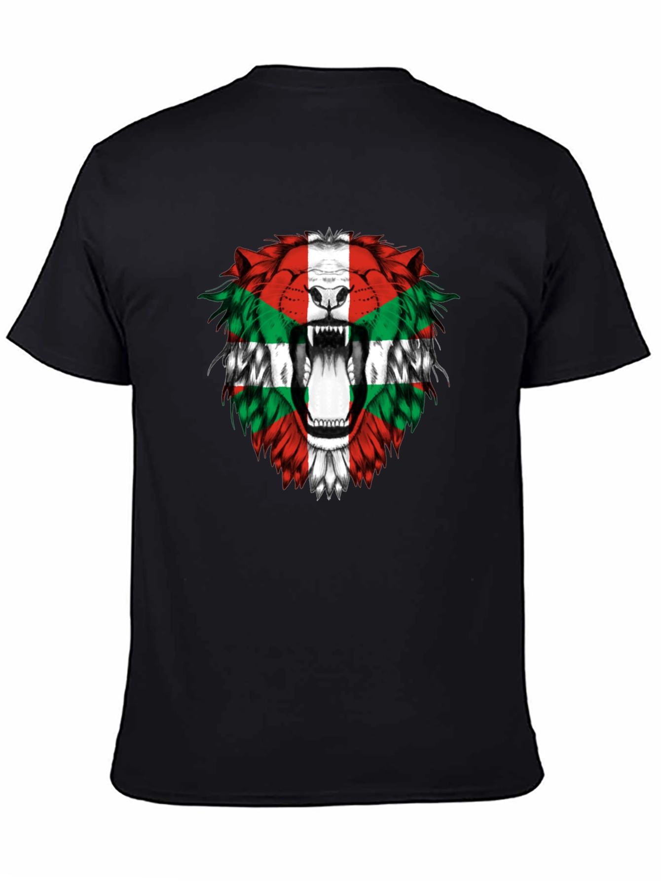 Basque Flag Lion Graphic Tee - Black Cotton T-Shirt