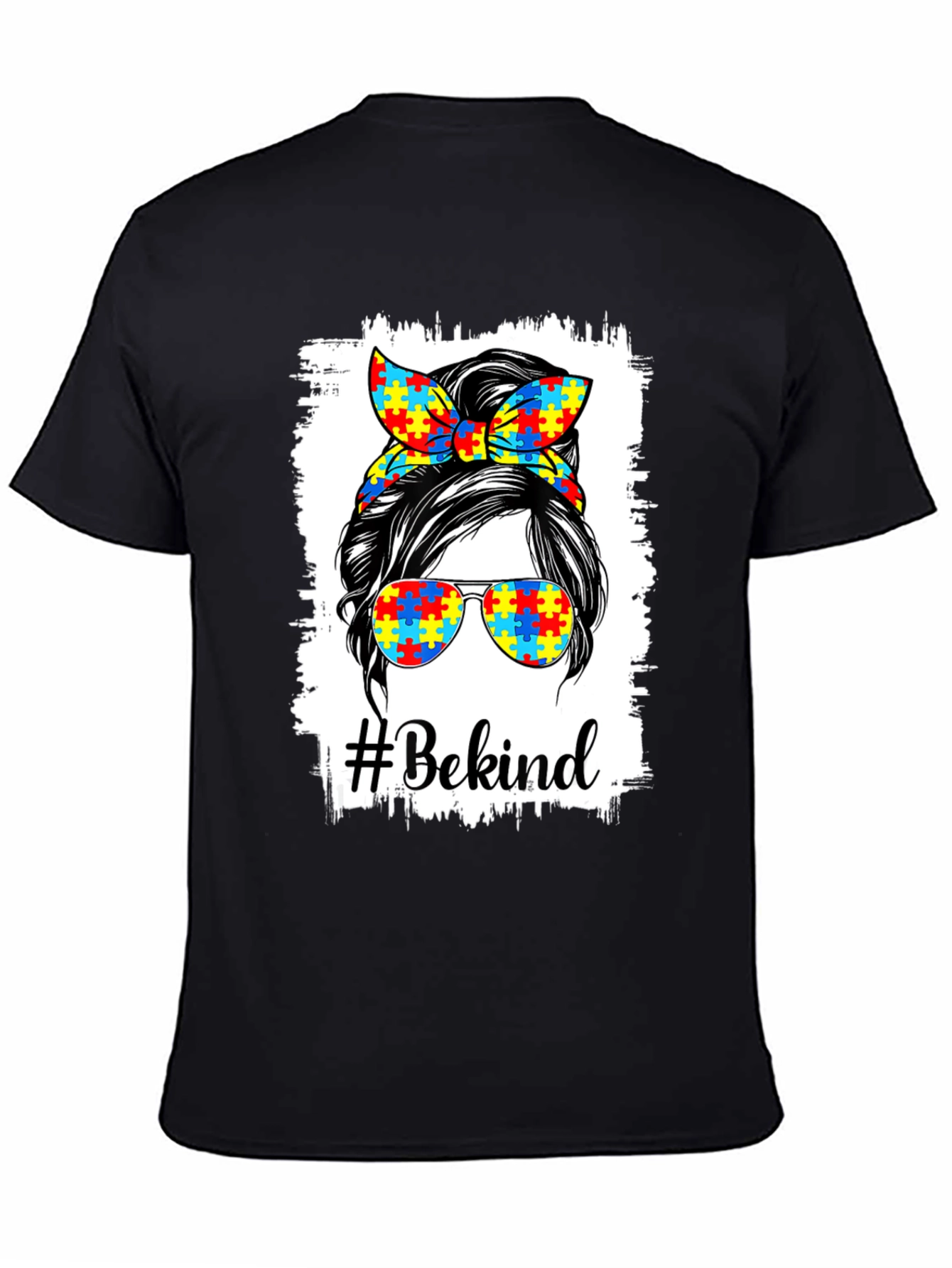 Be Kind Autism Awareness Messy Bun T-Shirt
