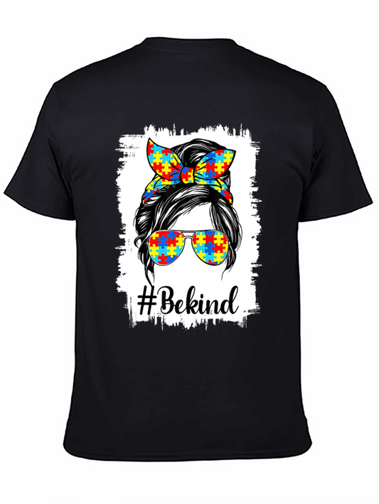 Be Kind Autism Awareness Messy Bun T-Shirt