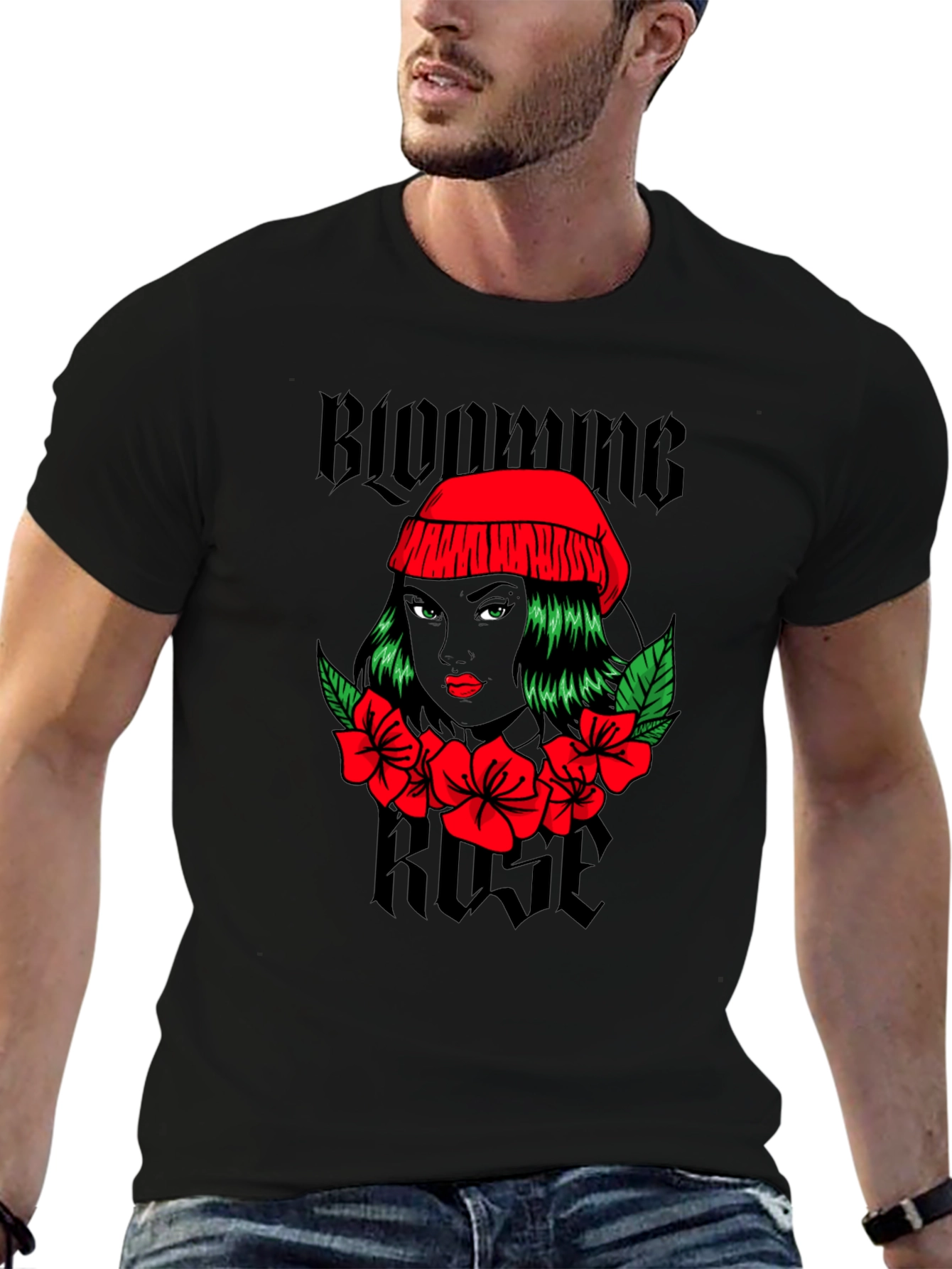 Blooming Rose Graphic Tee - Black Unisex T-Shirt