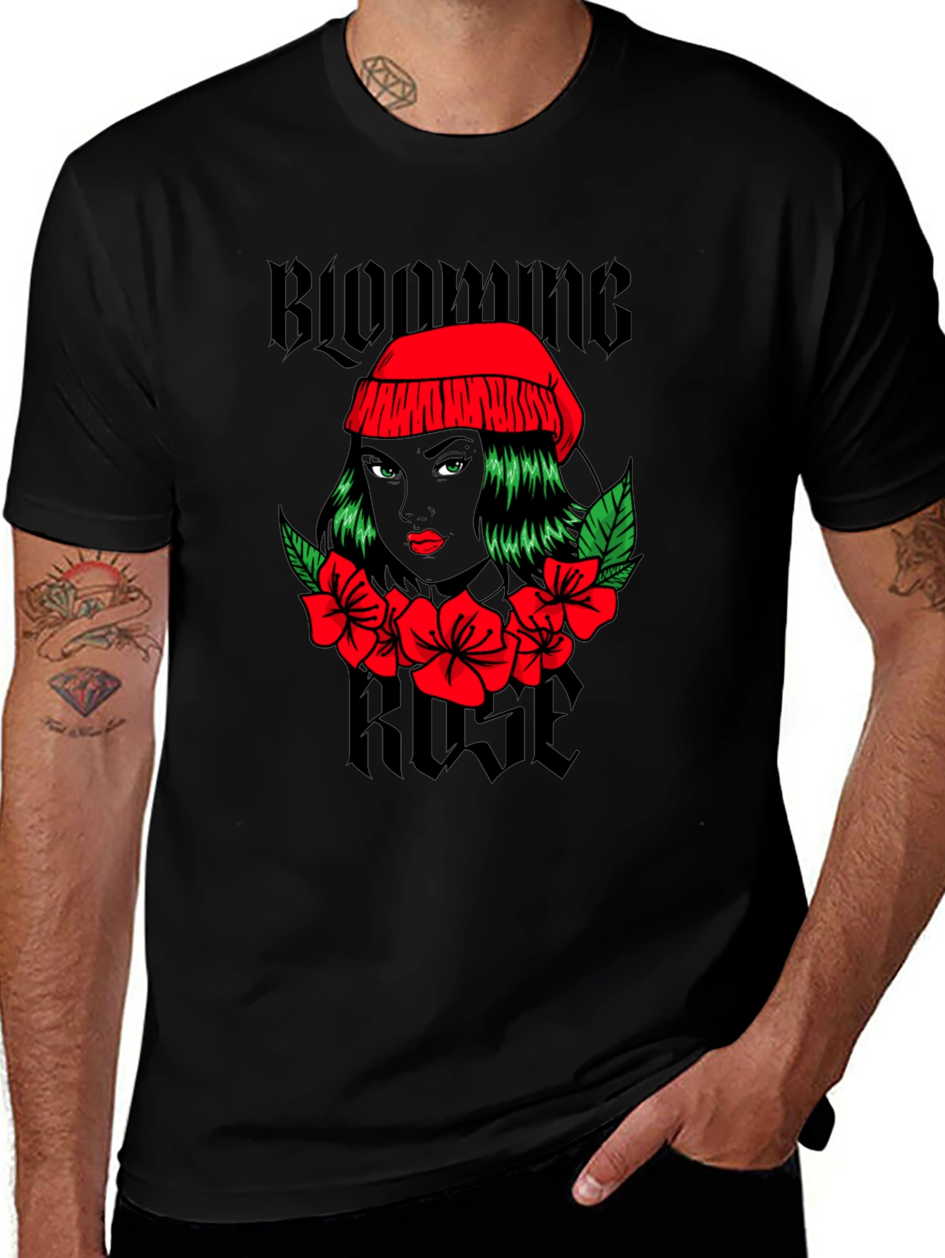 Blooming Rose Graphic Tee - Black Unisex T-Shirt