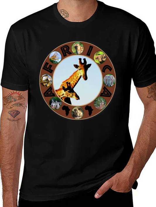 Africa Animals Graphic Tee - Black Crew Neck T-Shirt