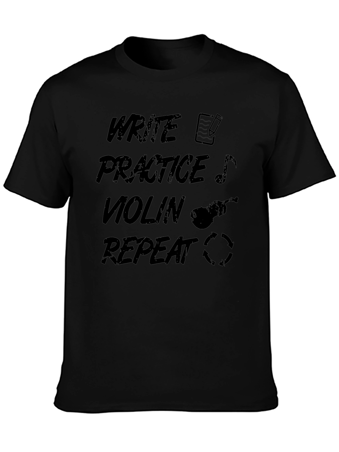 Write Practice Violin Repeat Black Graphic T-Shirt