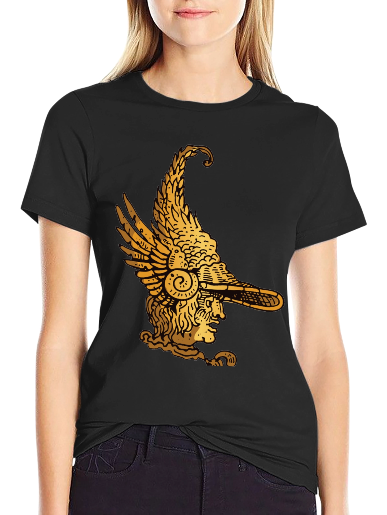 Winged Helmet Graphic Tee - Black Cotton