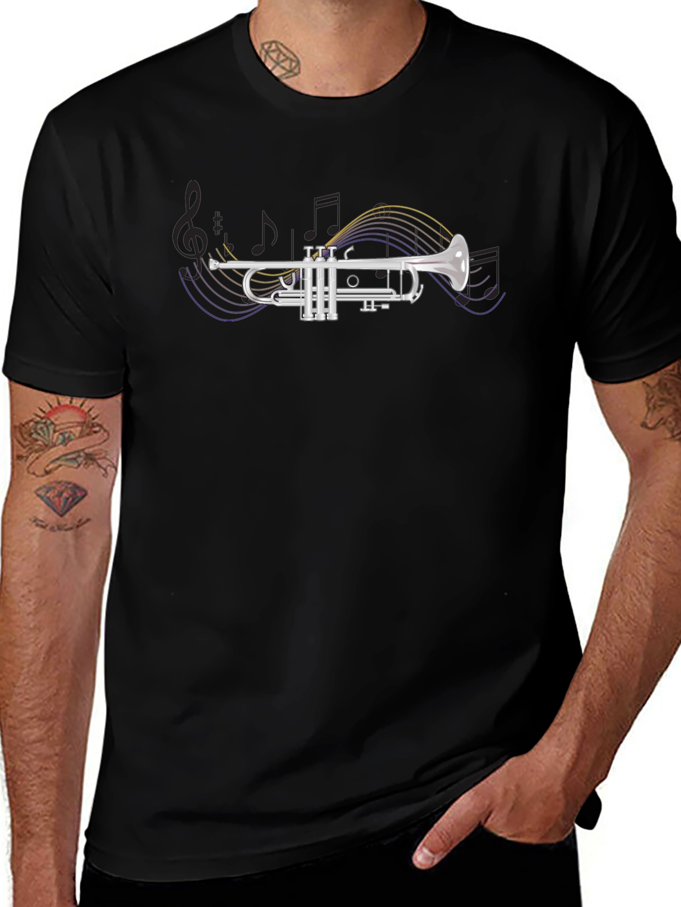 Trumpet Graphic Print Black T-Shirt