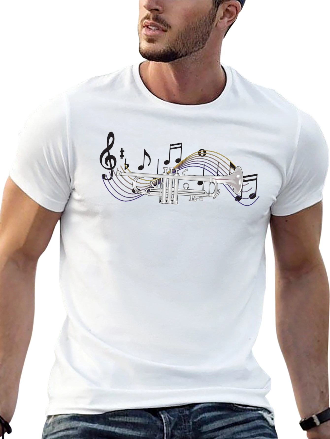 Trumpet Graphic Print Black T-Shirt
