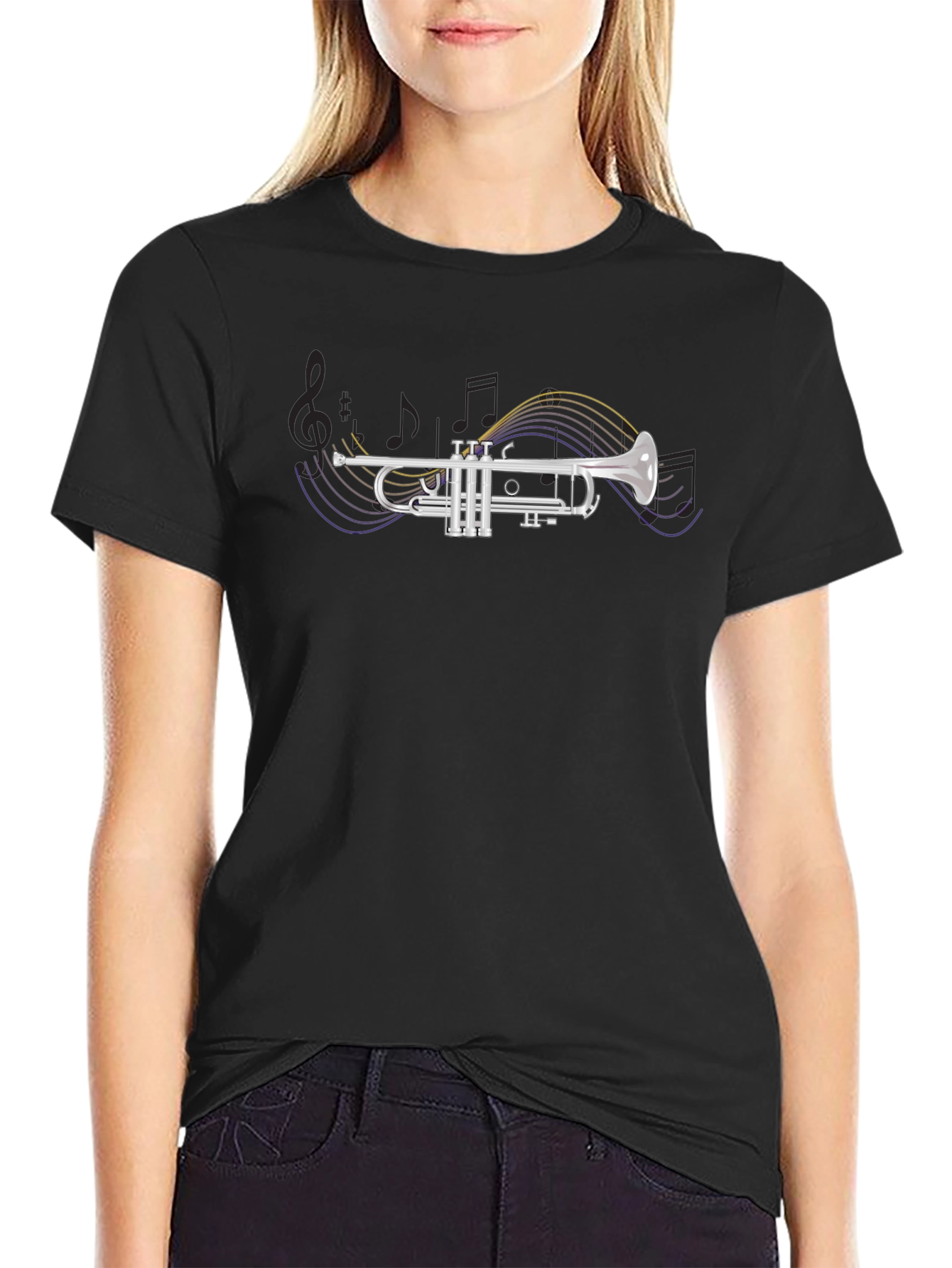 Trumpet Graphic Print Black T-Shirt
