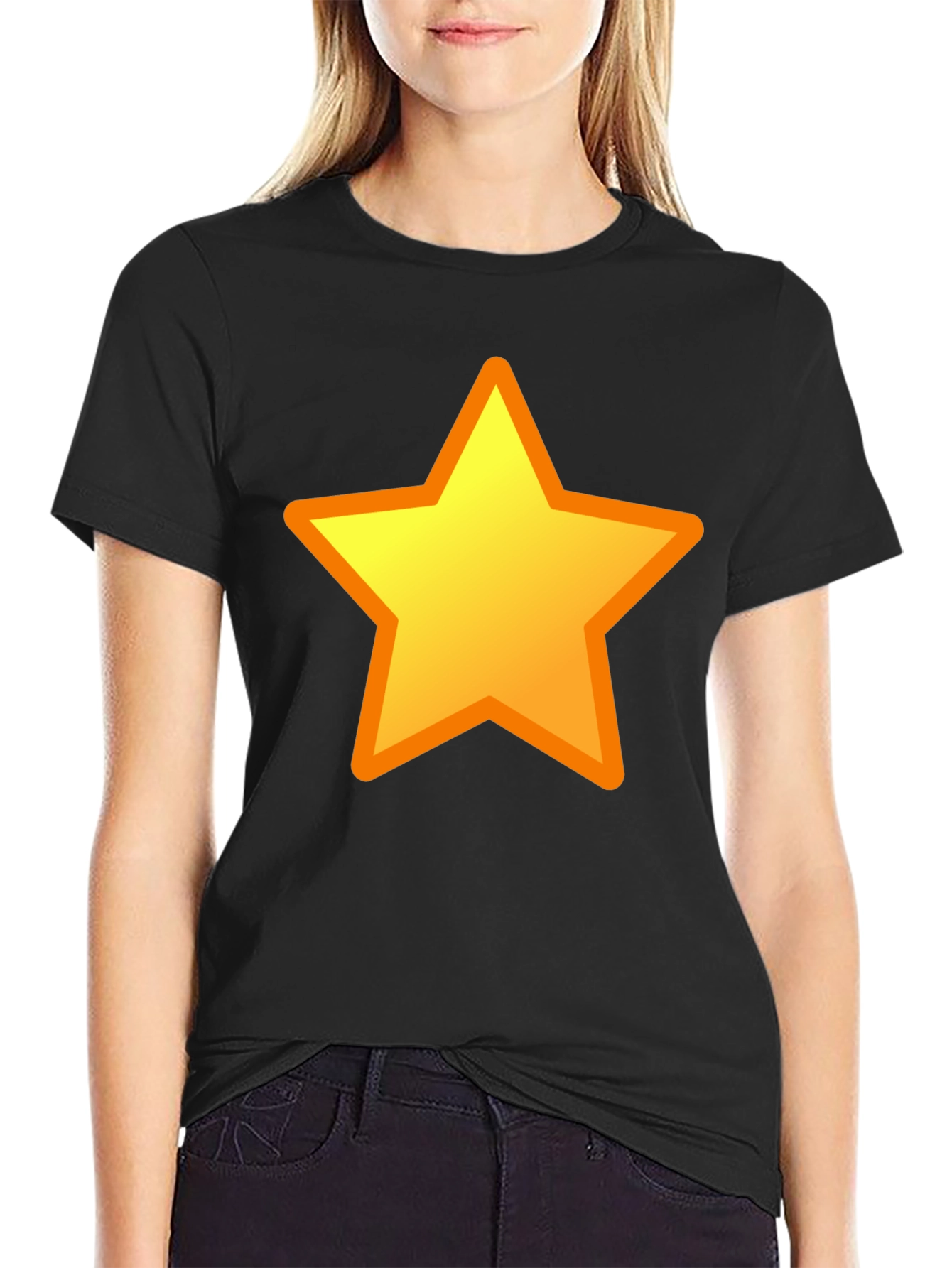 Black T-Shirt with Yellow Star Design