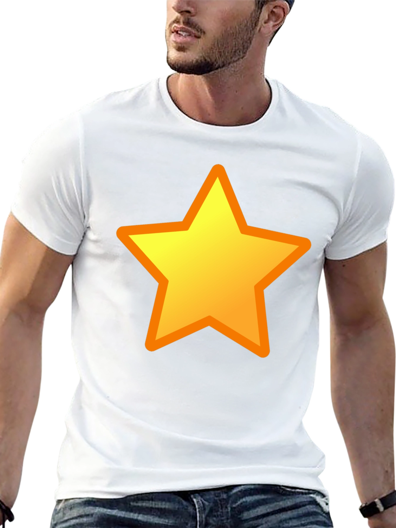 Black T-Shirt with Yellow Star Design