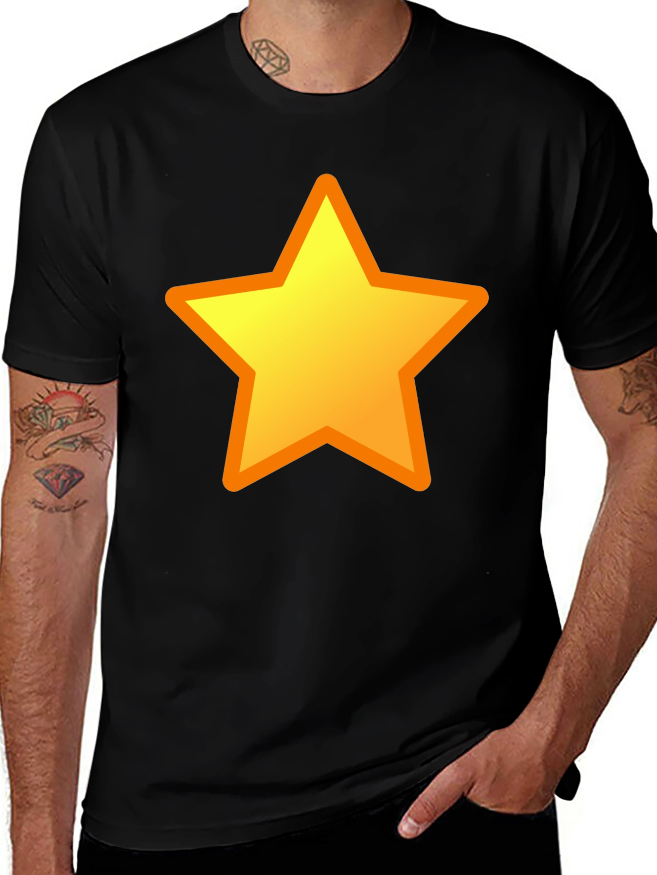 Black T-Shirt with Yellow Star Design