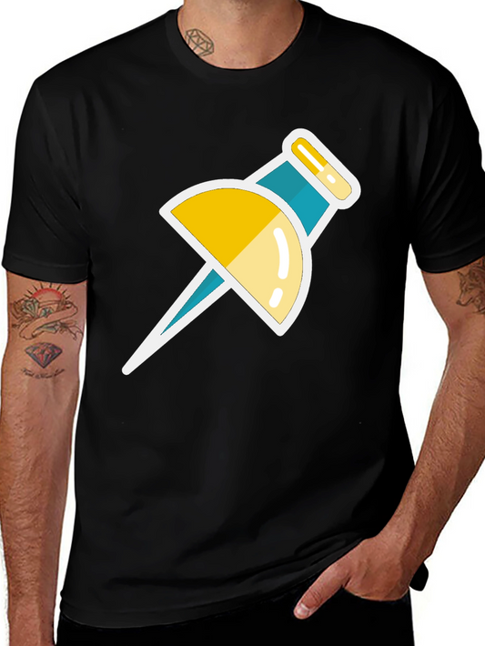 Trendy Push Pin Graphic Tee - Black Casual T-Shirt