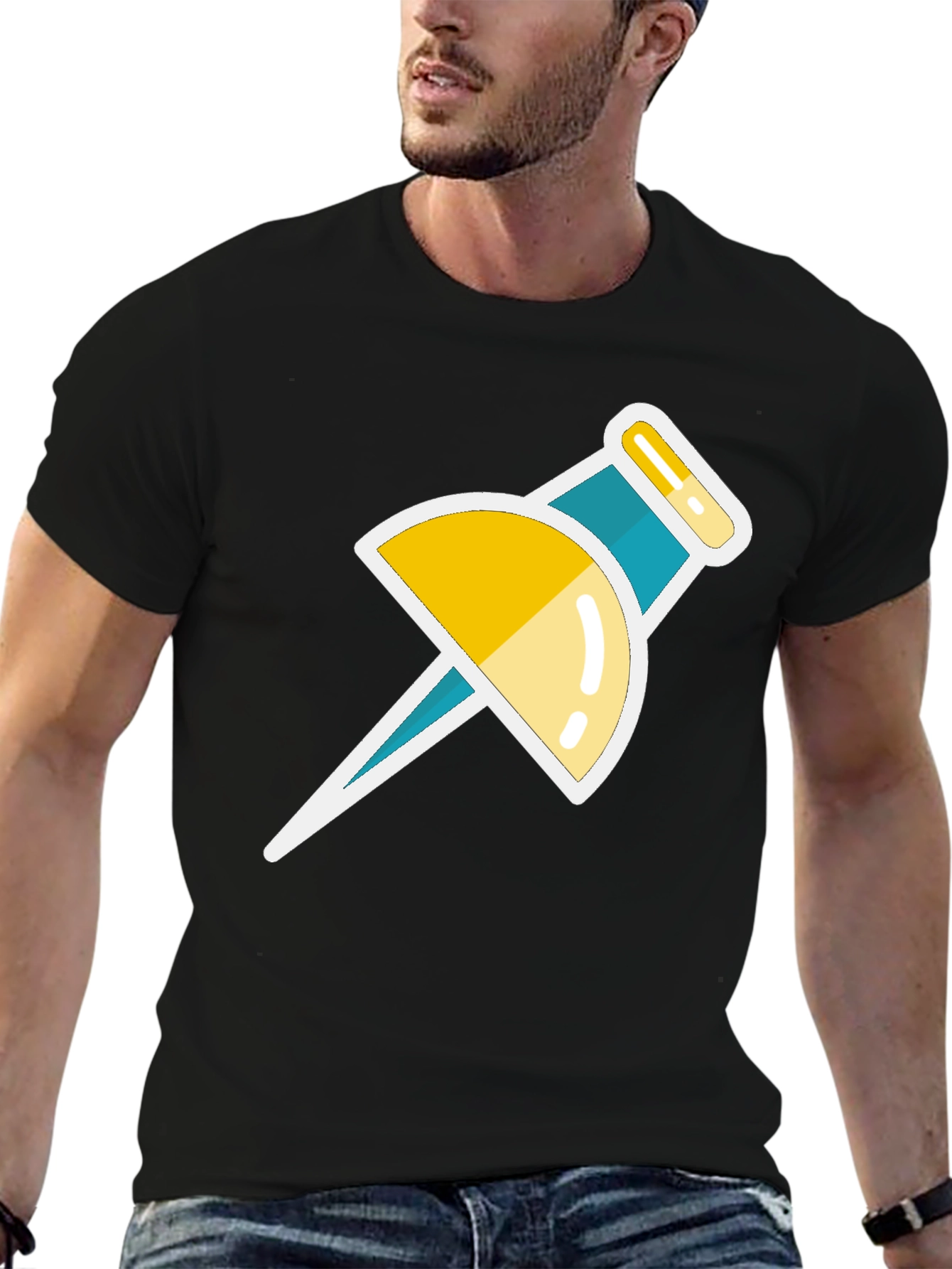 Trendy Push Pin Graphic Tee - Black Casual T-Shirt