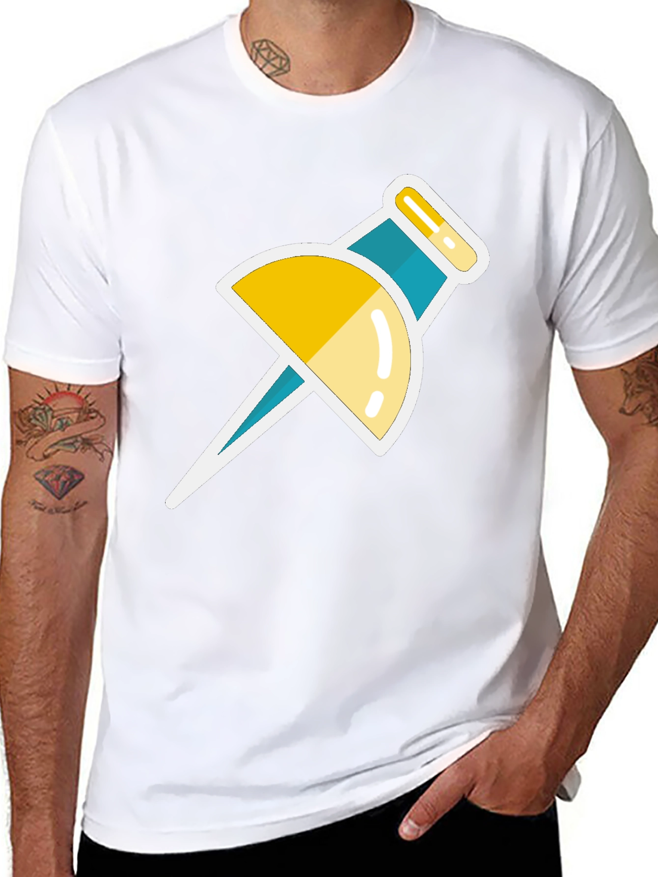 Trendy Push Pin Graphic Tee - Black Casual T-Shirt