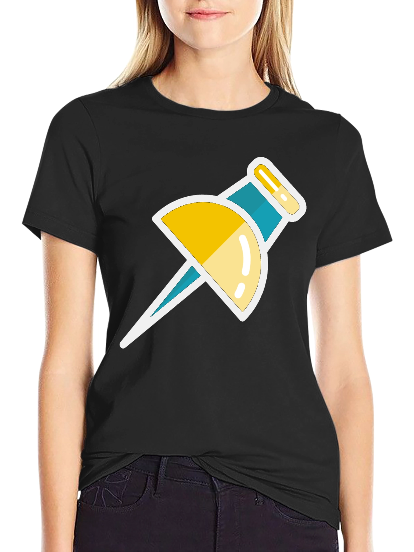 Trendy Push Pin Graphic Tee - Black Casual T-Shirt