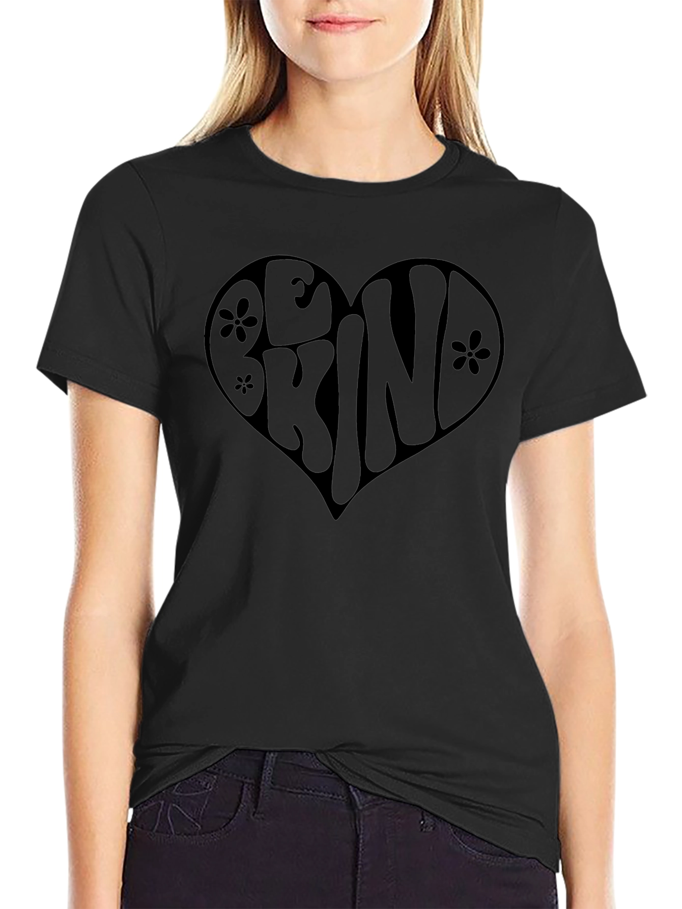 Be Kind Heart Graphic Tee - Black