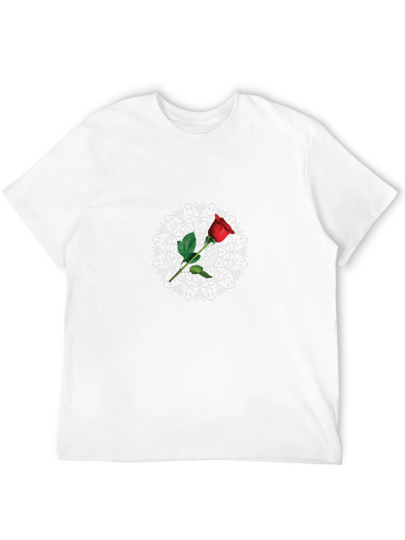 Black T-Shirt with Rose Mandala Design