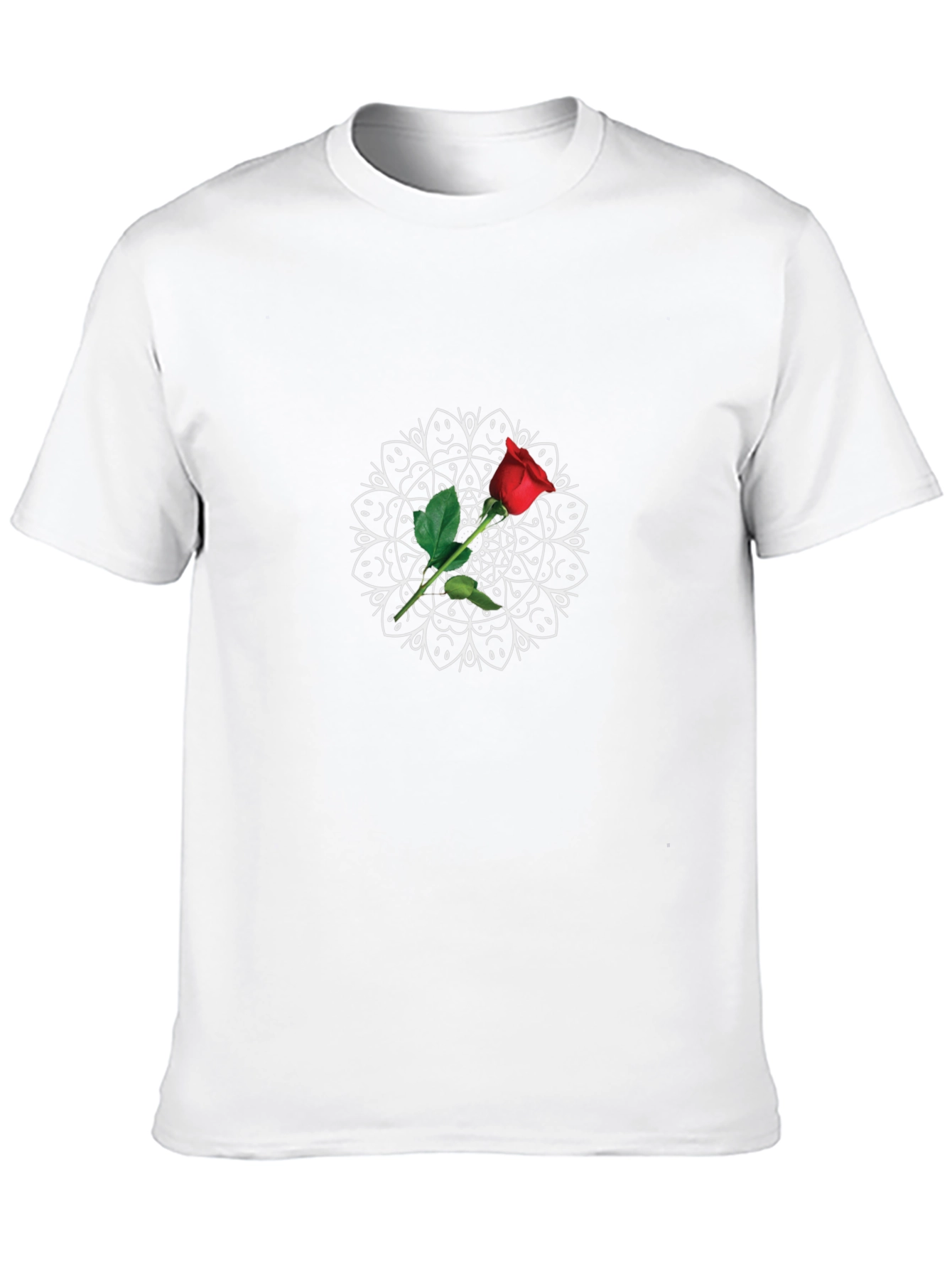 Black T-Shirt with Rose Mandala Design