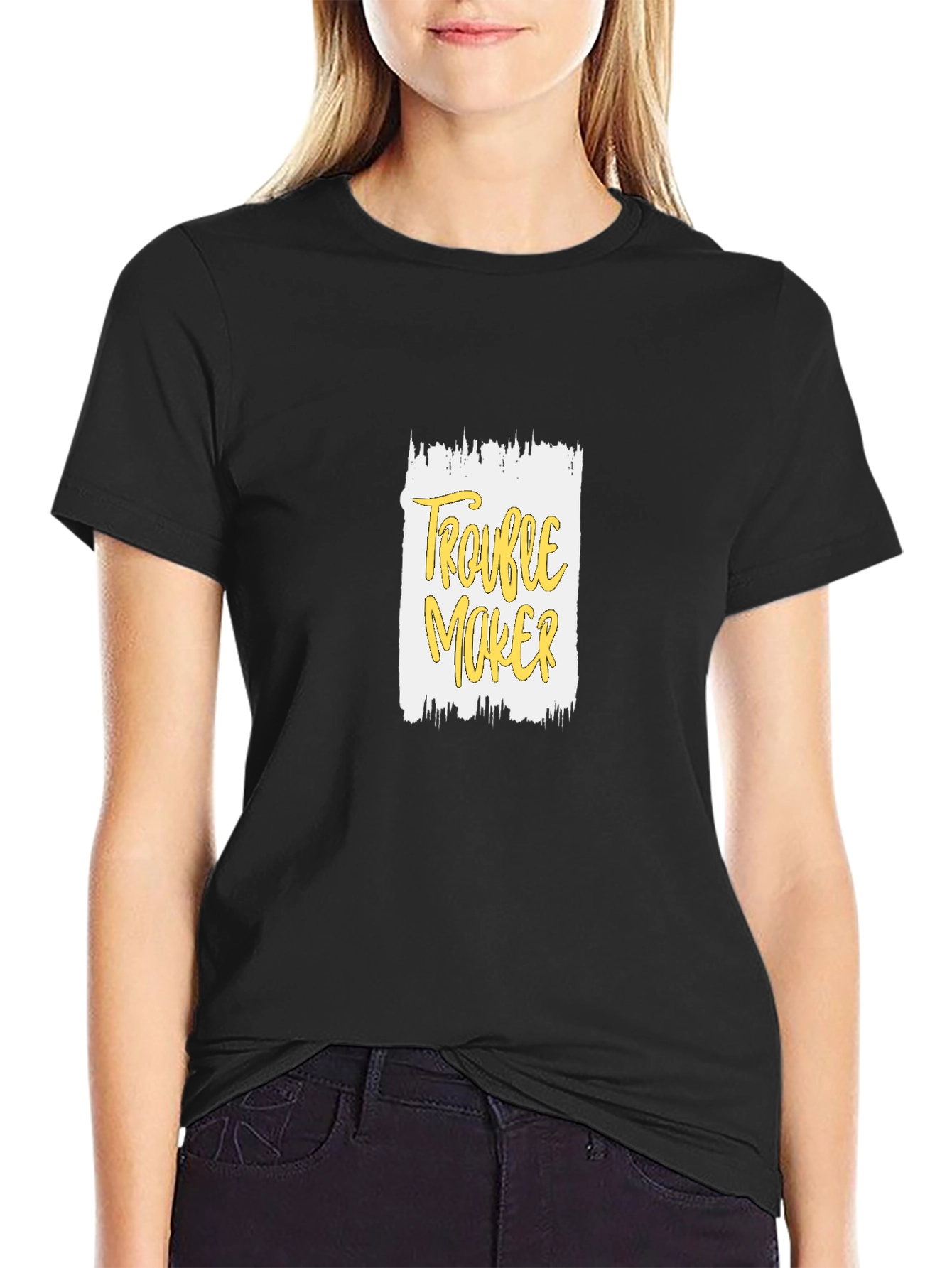 Trouble Maker Graphic Print Black T-Shirt