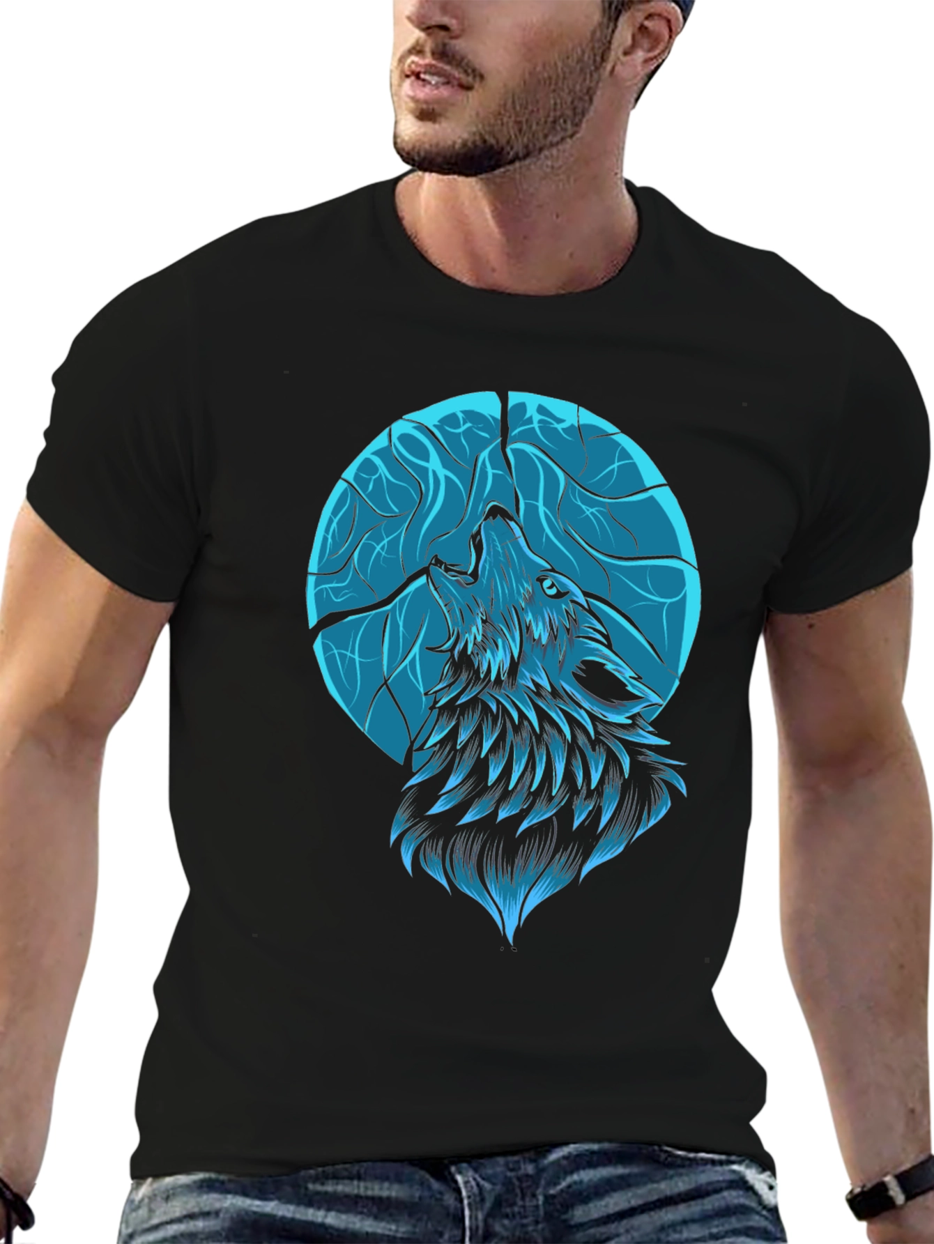 Wolf Moon Graphic Tee - Black Cotton Blend