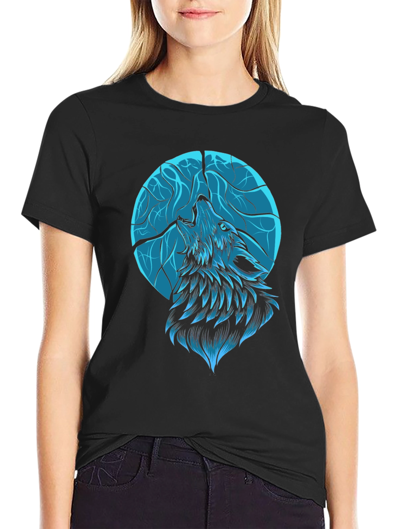Wolf Moon Graphic Tee - Black Cotton Blend