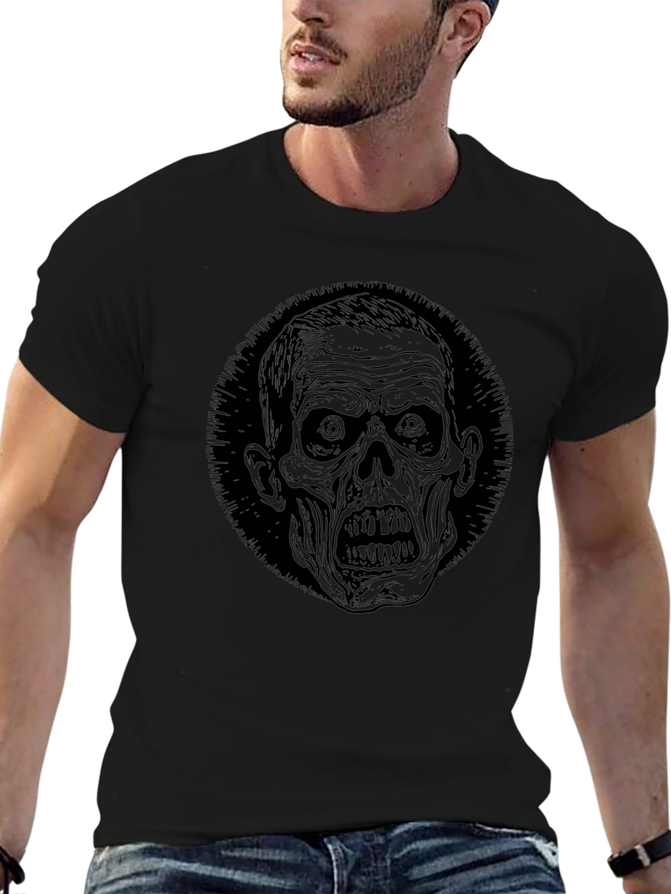 Zombie Graphic Print Black T-Shirt