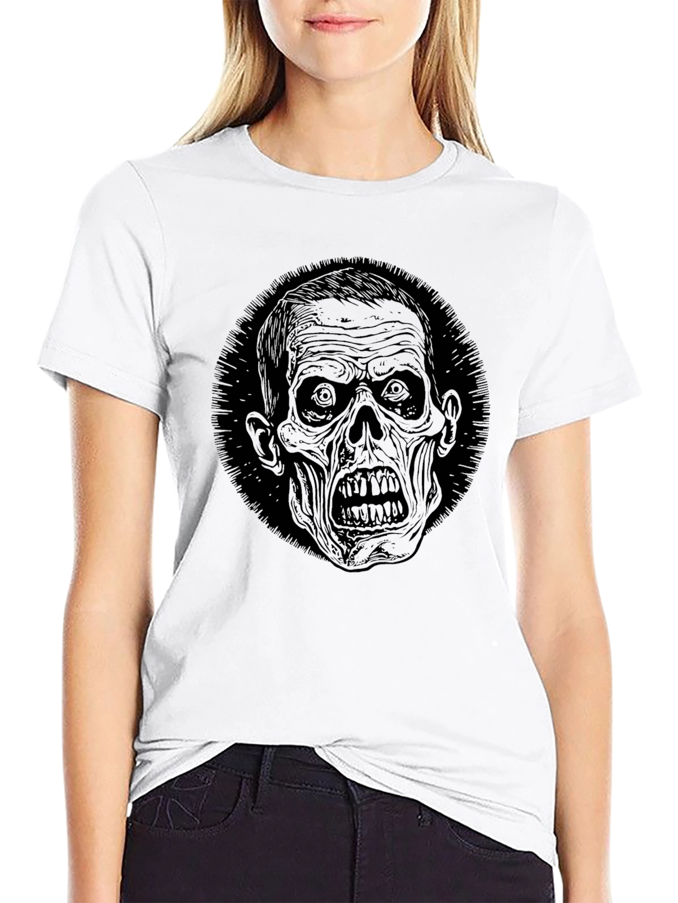 Zombie Graphic Print Black T-Shirt