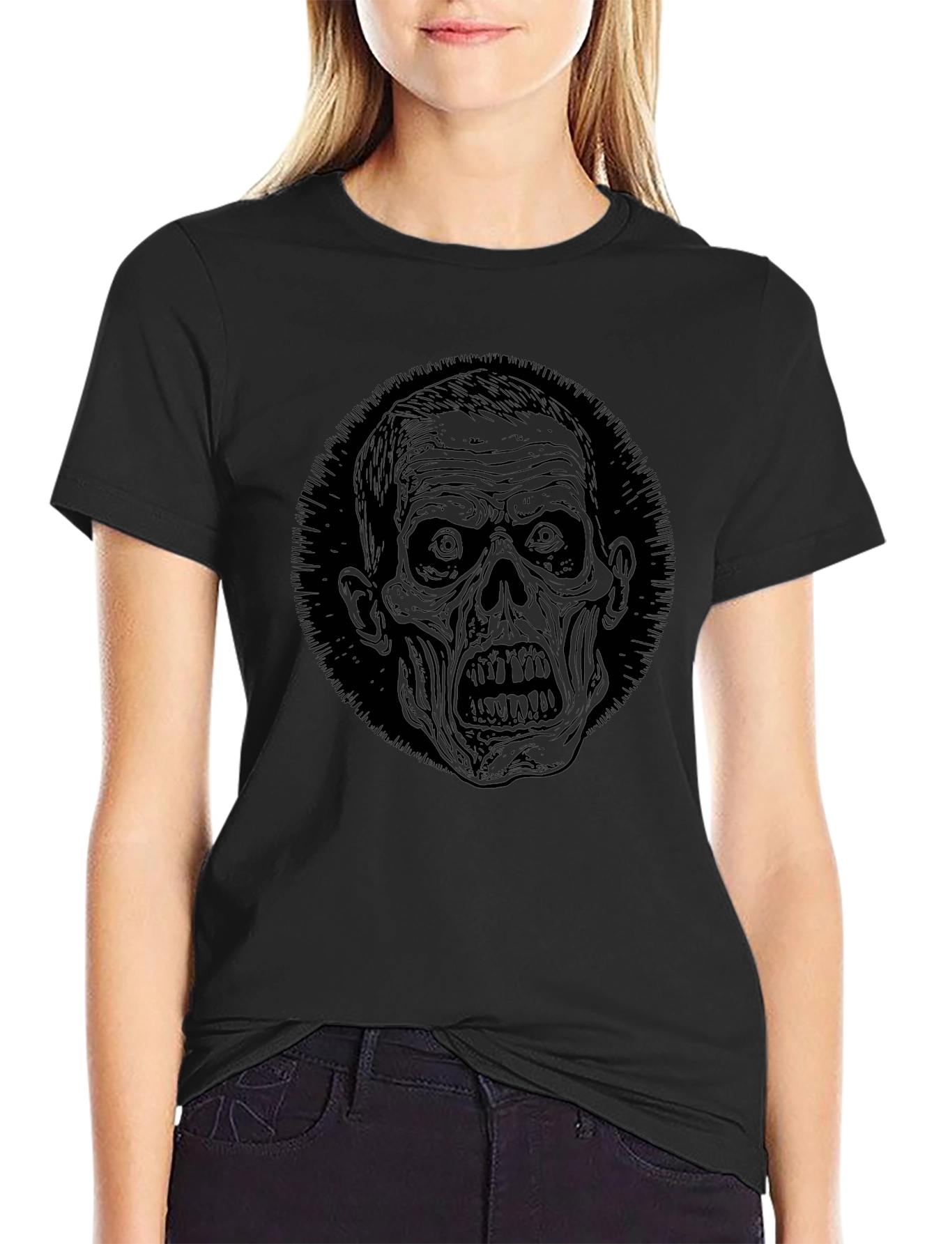 Zombie Graphic Print Black T-Shirt