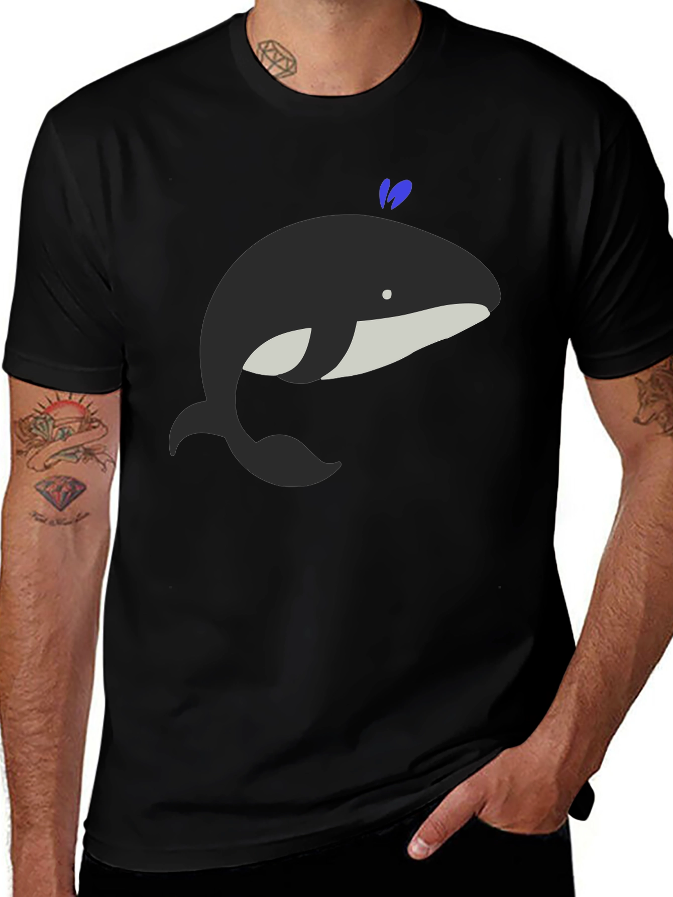Whimsical Whale Graphic Tee - Black Cotton Comfort