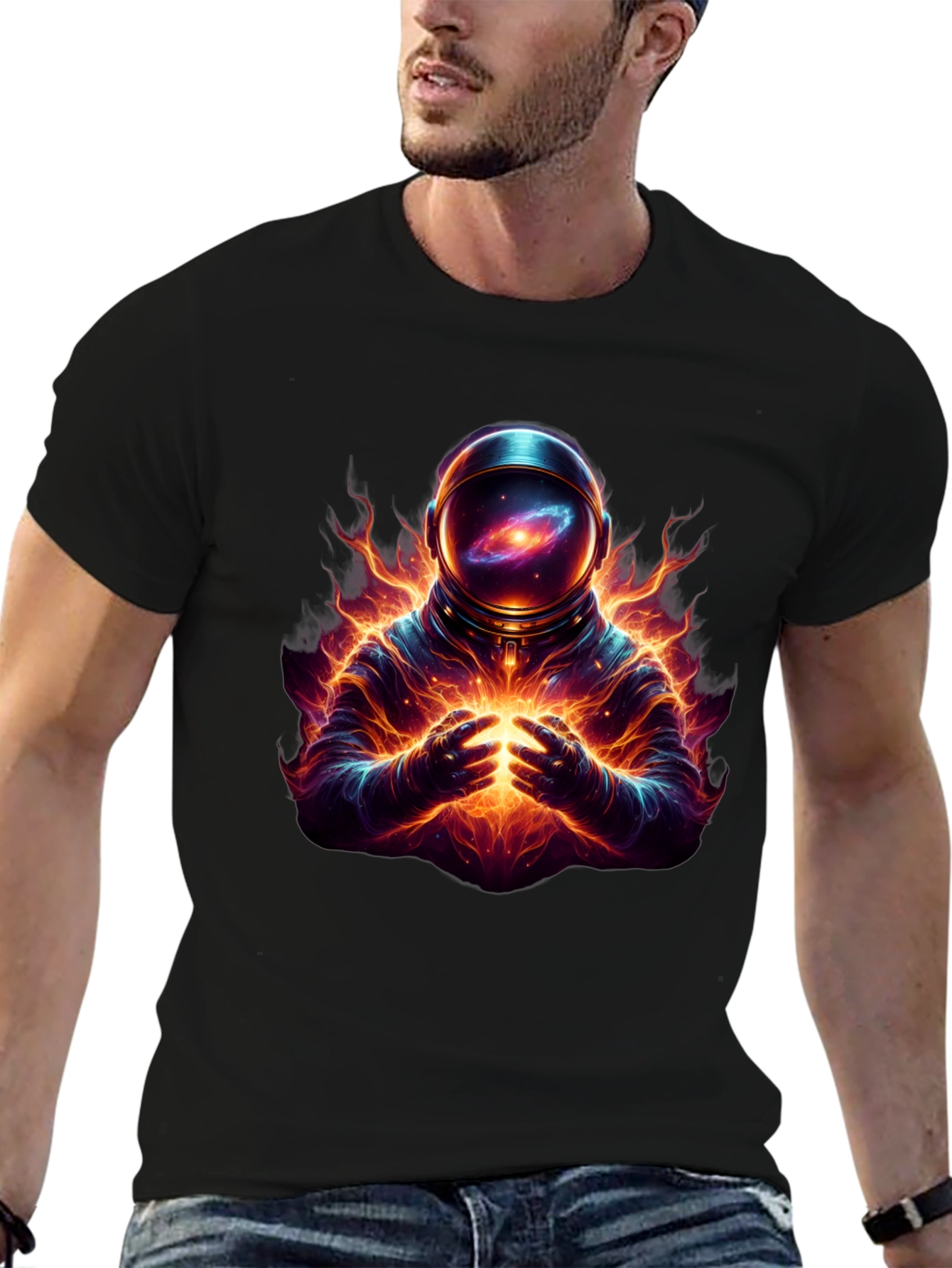 Astronaut Galaxy Fire Black T-Shirt