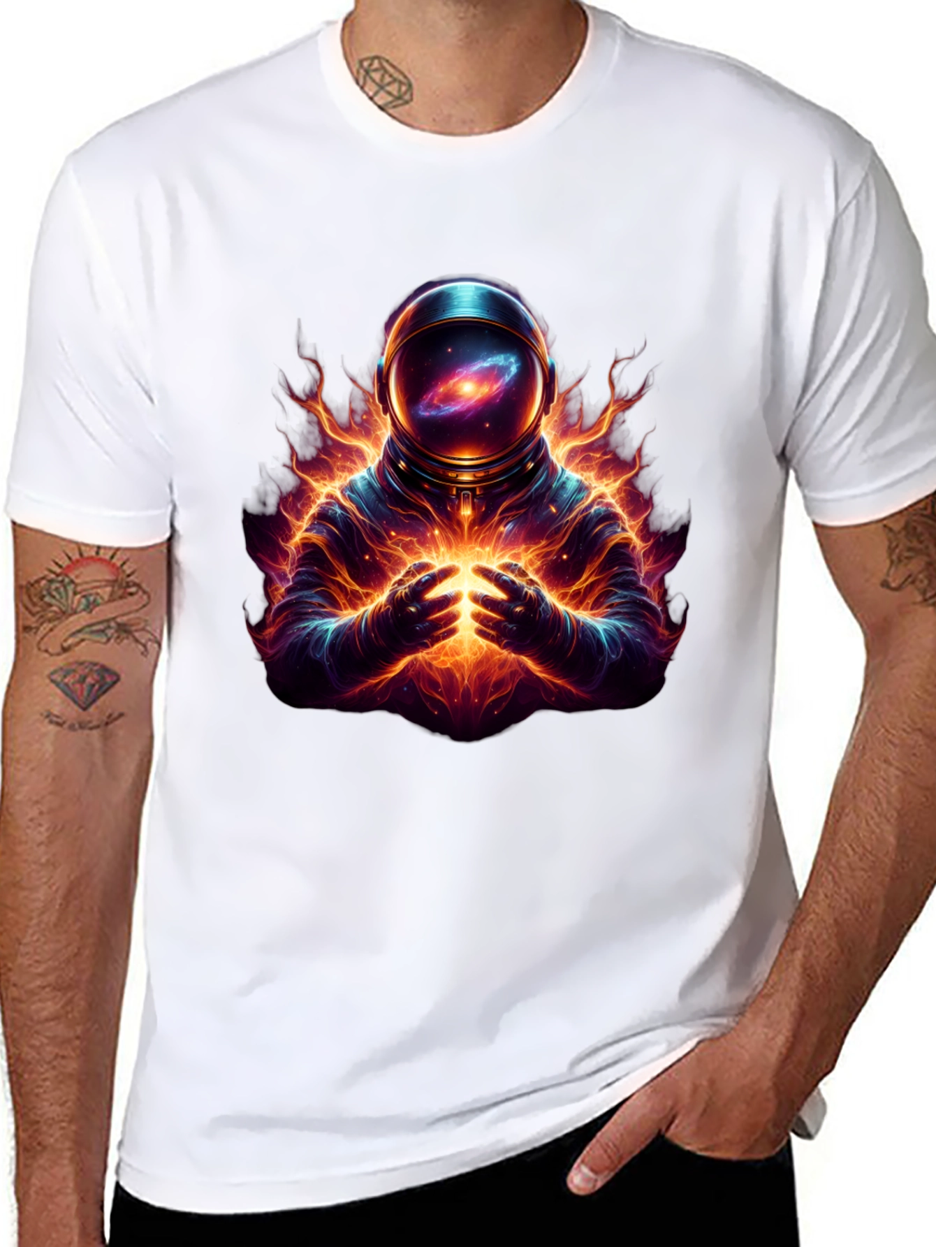 Astronaut Galaxy Fire Black T-Shirt