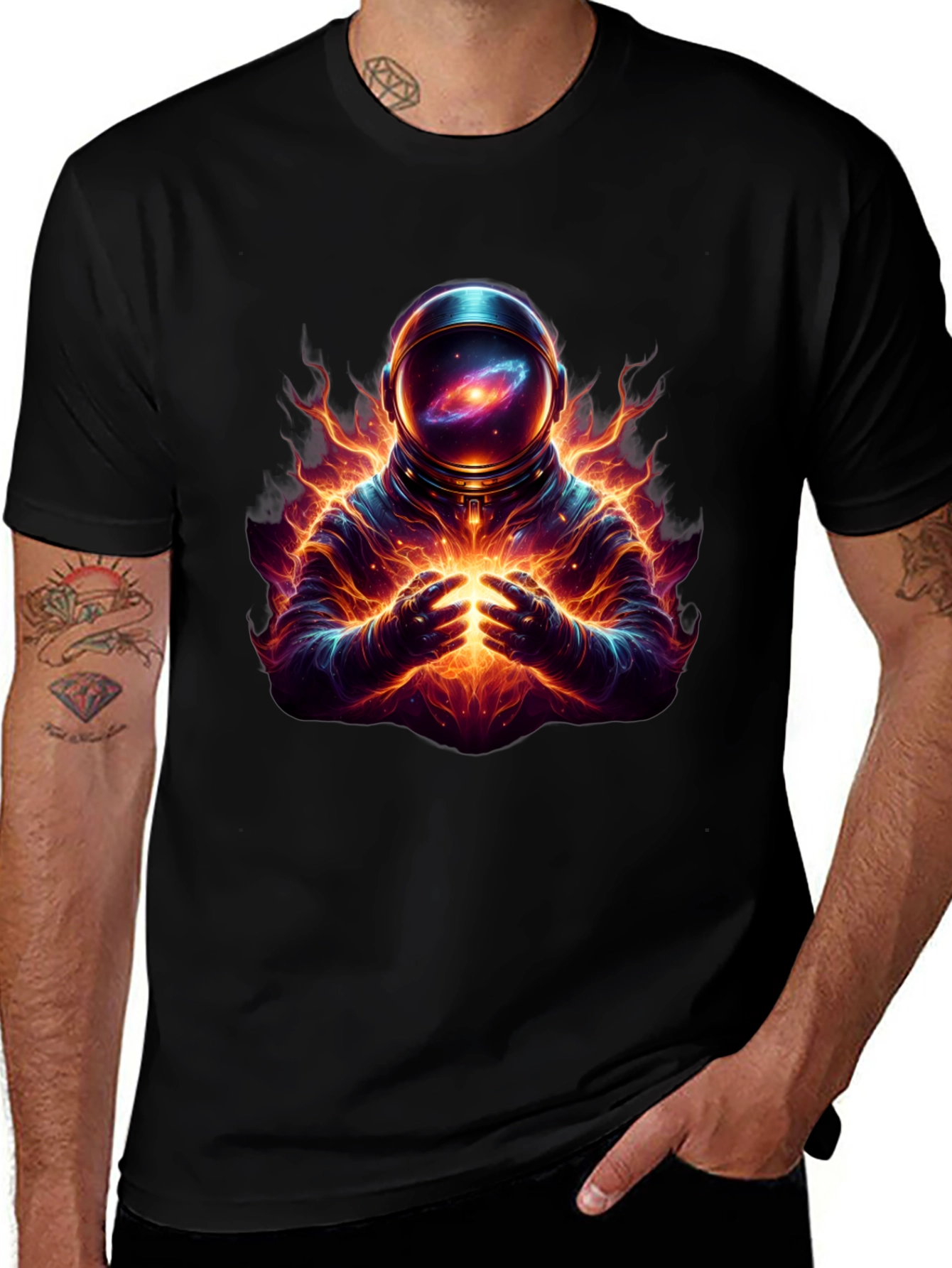 Astronaut Galaxy Fire Black T-Shirt