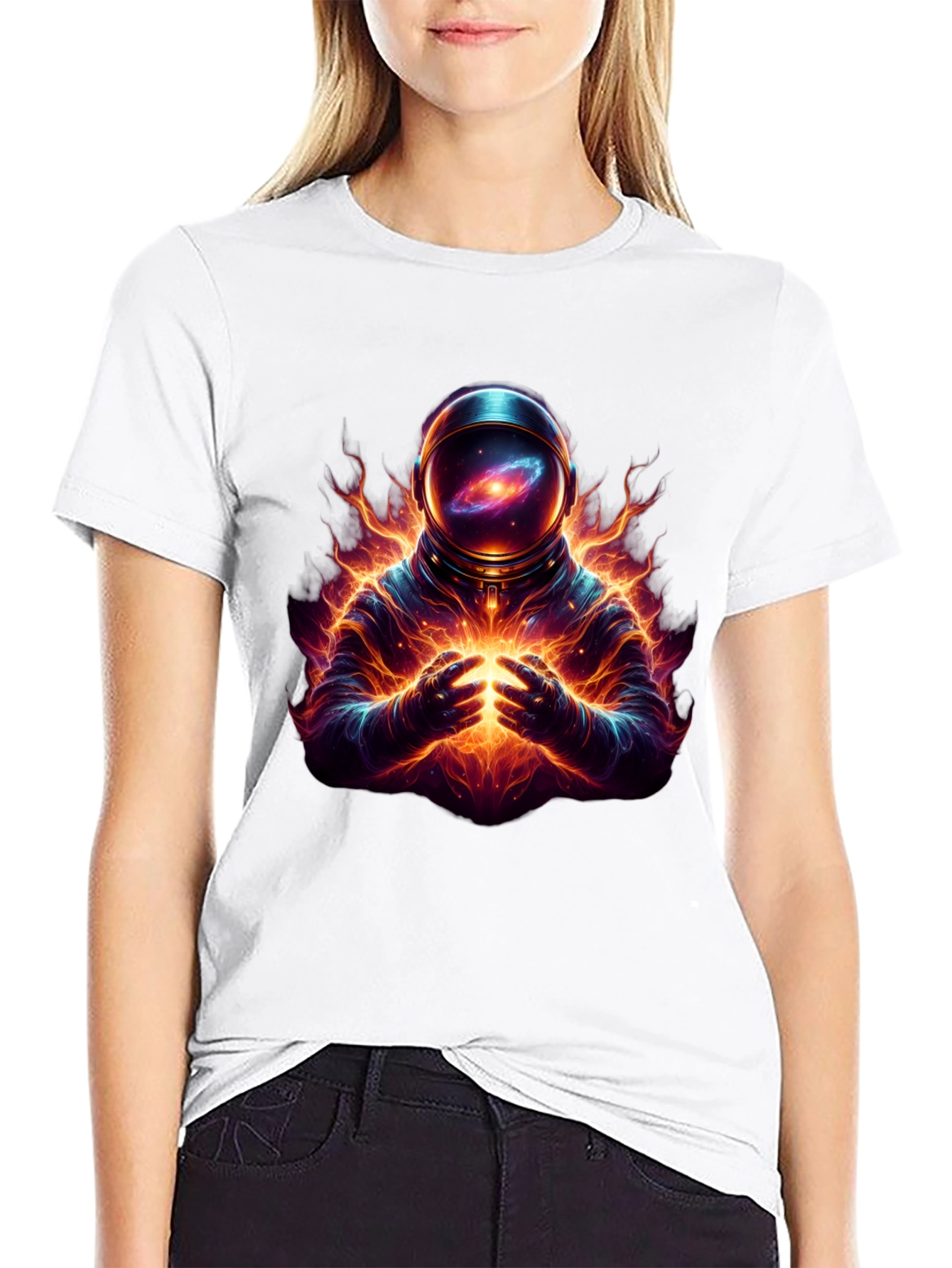 Astronaut Galaxy Fire Black T-Shirt