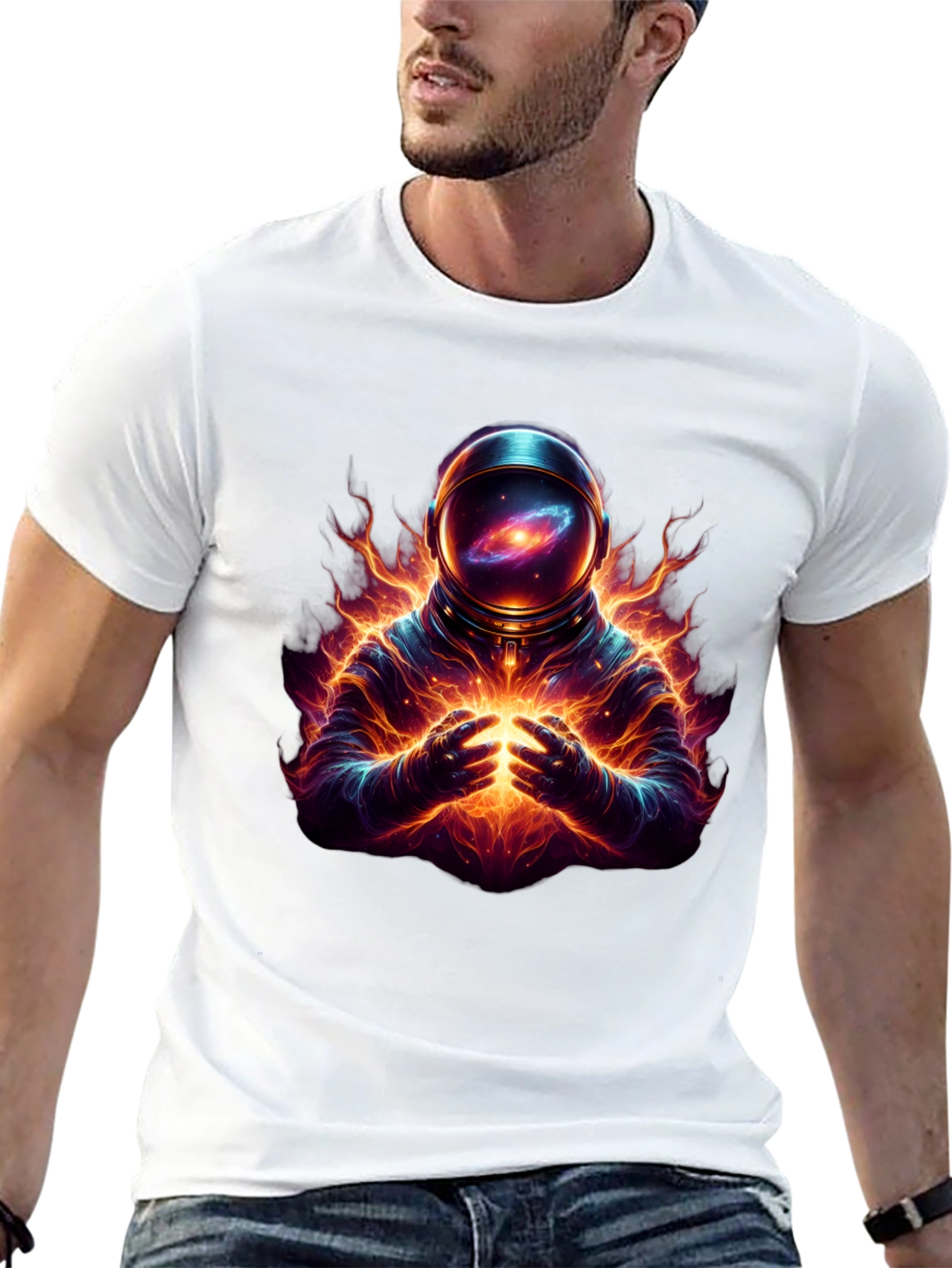 Astronaut Galaxy Fire Black T-Shirt