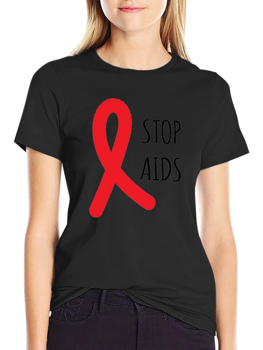 Stop AIDS Awareness Ribbon Graphic T-Shirt