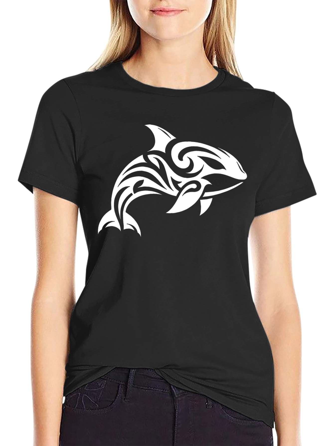 Tribal Dolphin Graphic Tee - Black
