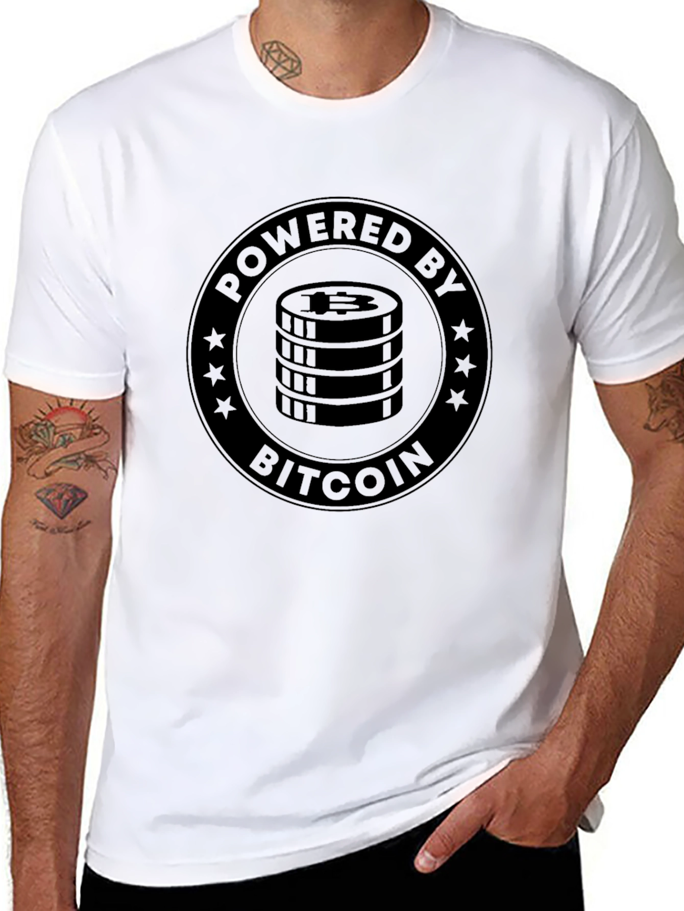 Bitcoin Powered Black Graphic T-Shirt Crypto Tee