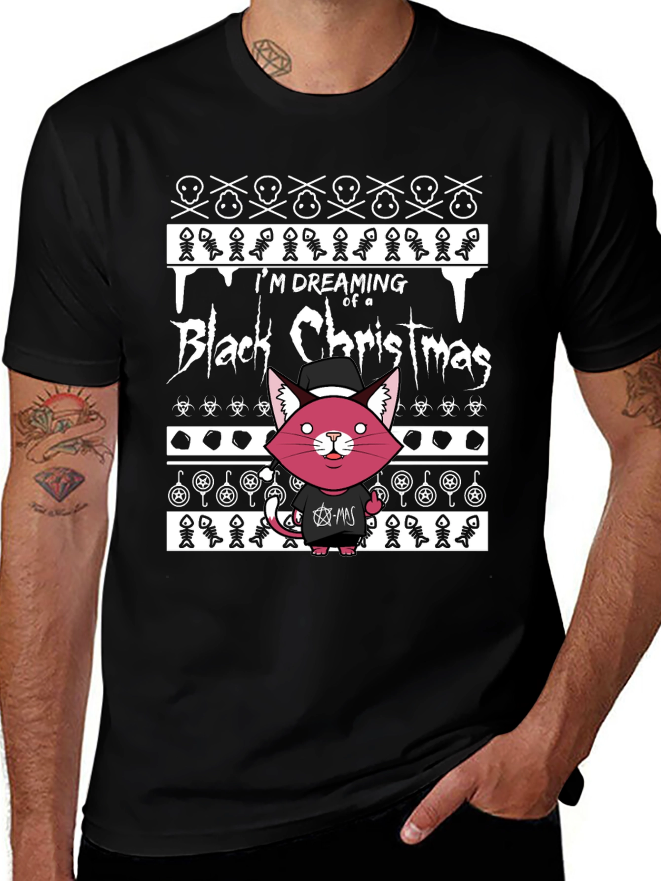 Black Christmas Cat T-Shirt